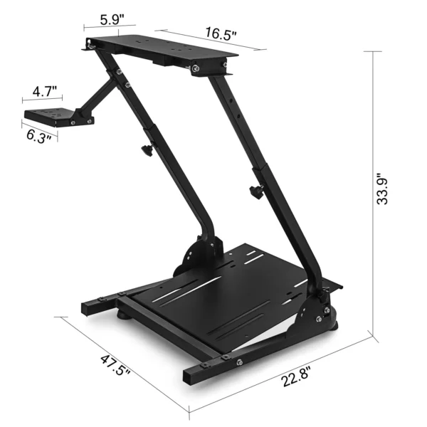Angled view of racing cockpit rig with Logitech G29 compatibility and comfort-first design