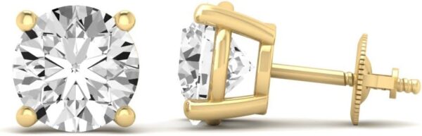 Close-up view of four-prong lab grown diamond earring showing stone clarity