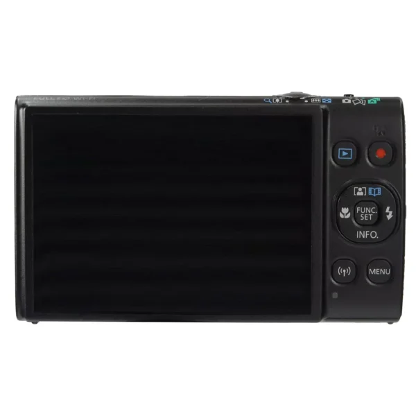 Canon ELPH360 rear interface with LCD screen and user-friendly control buttons