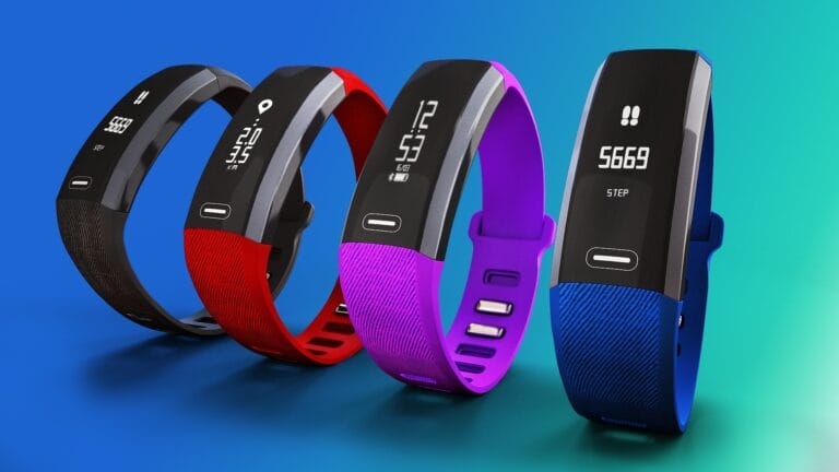 Fitbit and a watch shown side by side with colorful bands for Charge 5, Luxe, and Inspire 3