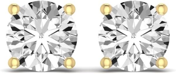 Front view of 14K gold lab grown diamond stud earrings with screw back and VS1 clarity