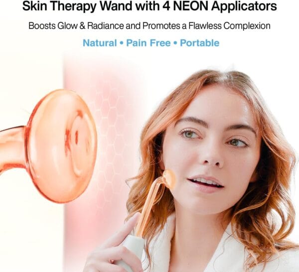Side profile of the NuDerma neon wand highlighting ergonomic grip and anti-aging technology