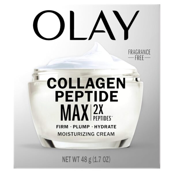 Front view of Olay collagen peptide face moisturizer, firming anti-aging cream for women