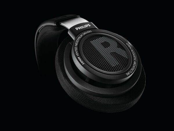 Top angle shot of Philips HiFi headphones showing headband and over-ear pad structure