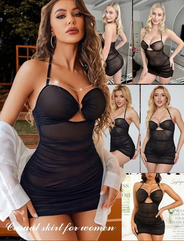 Back angle showing ruched detailing and sexy sheer finish of Avidlove lingerie