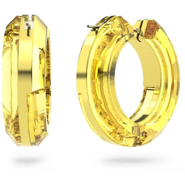 Swarovski yellow gold hoop earrings, front angle showing full circular design