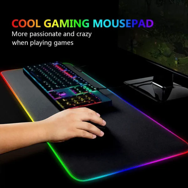 RGB gaming mouse pad top view showing full surface area and LED edges