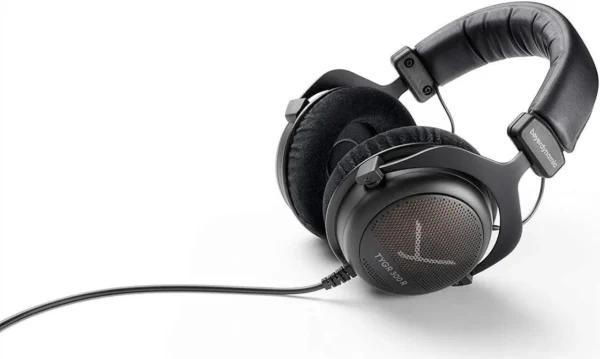 Close-up of TYGR 300R gaming headphones showing detail of speaker grille and mesh pattern