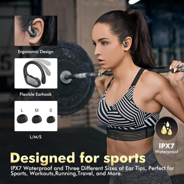 Wireless Bluetooth earbuds in open charging case, highlighting compact design and LED display.