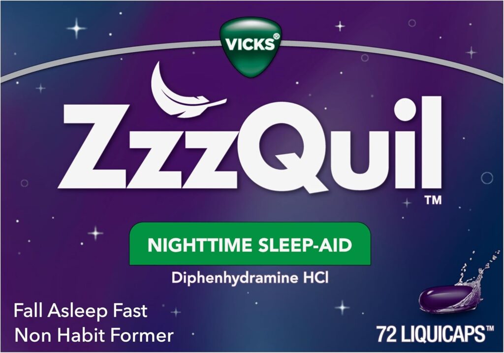 Liquid sleep aid bottle designed to help adults fall asleep faster and wake refreshed