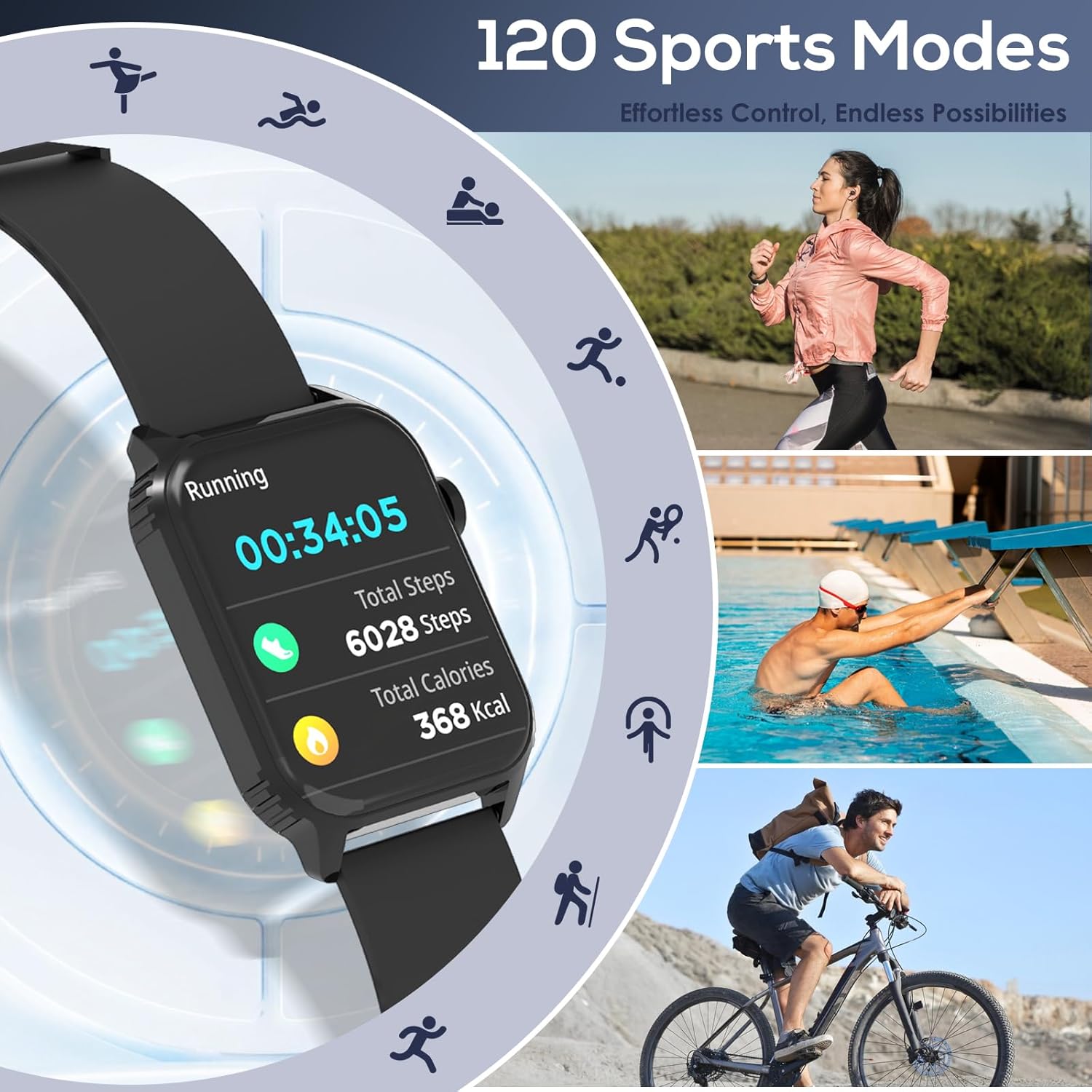 Mens sport watches for active lifestyles – fitness smartwatch with 120 sports modes for running, swimming, and cycling