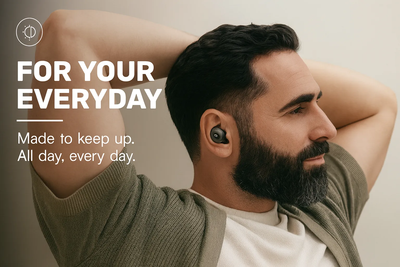 Man wearing Raycon earbuds while relaxing – wireless earbuds for everyday use