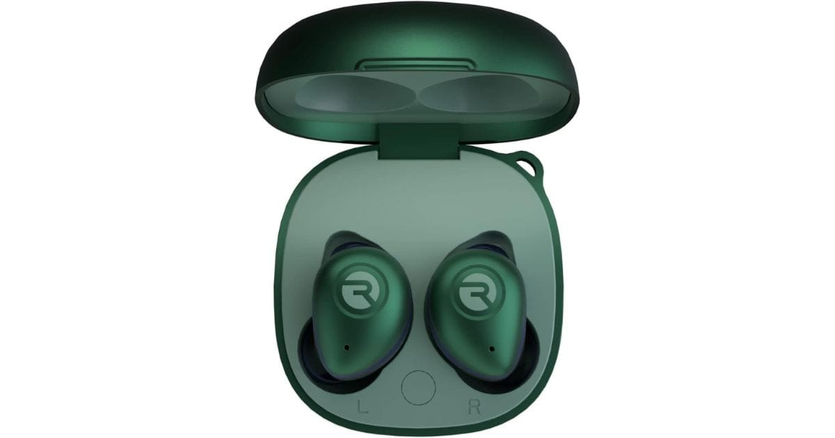 Raycon earbuds wireless in-ear headphones shown with charging case