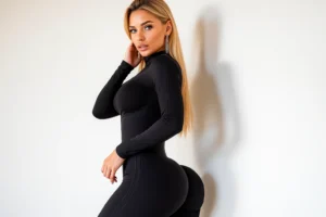 Woman wearing a stylish one piece jumpsuit in modern fashion setting