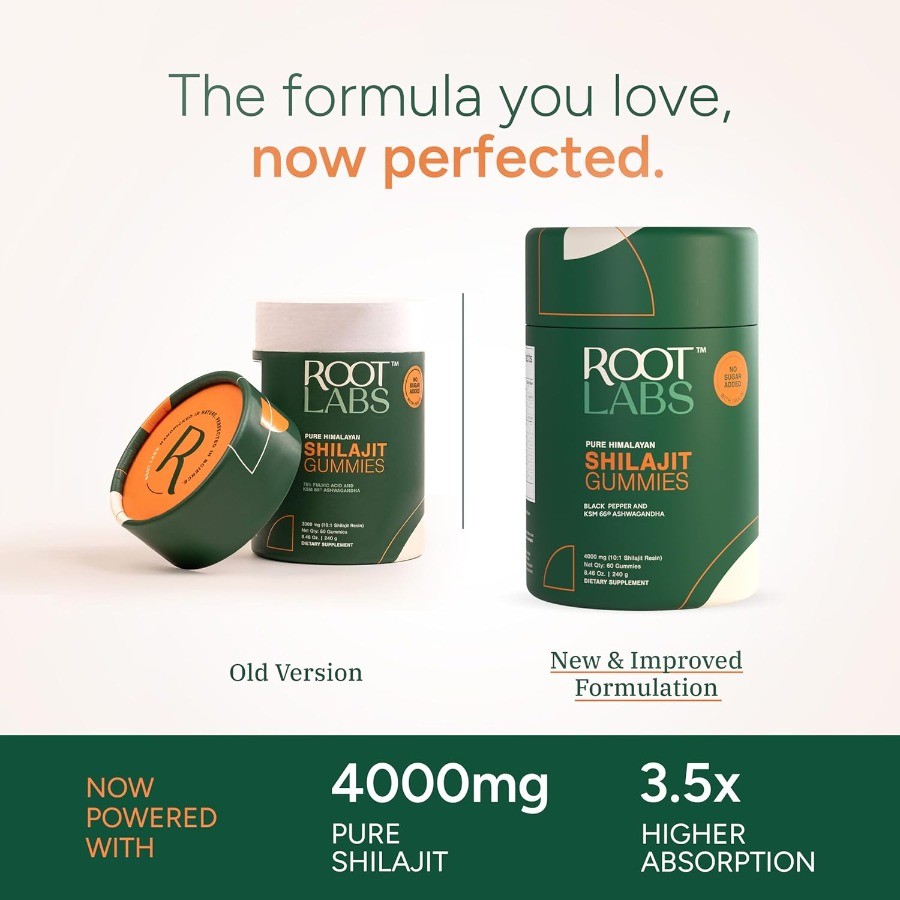 Root Labs Shilajit Gummies with pure Himalayan Shilajit extract for natural energy and wellness