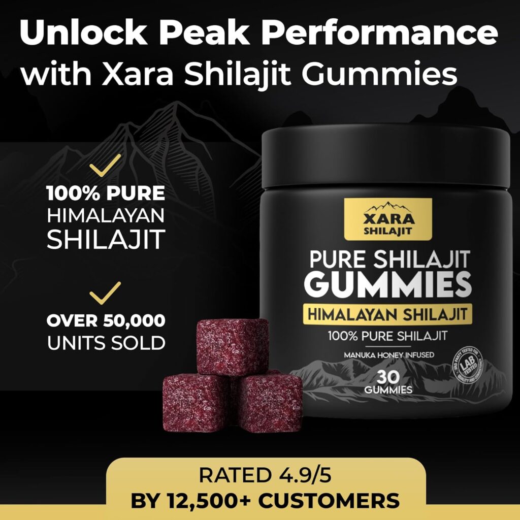 Xara Shilajit Gummies made with potent Himalayan Shilajit extract to support stamina, energy, and mental clarity