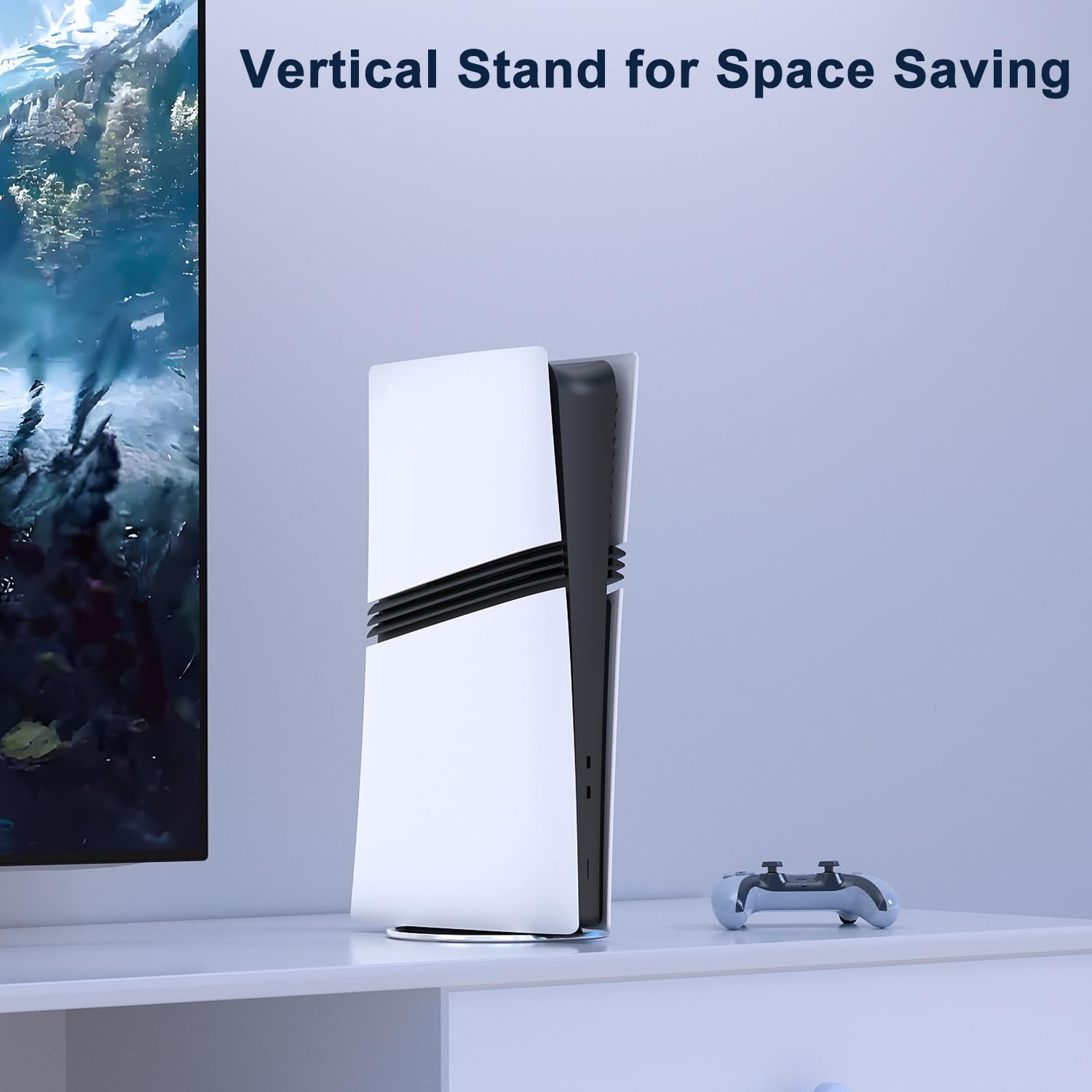 PlayStation 5 Pro vertical stand with cooling fan, USB ports, and anti-slip base