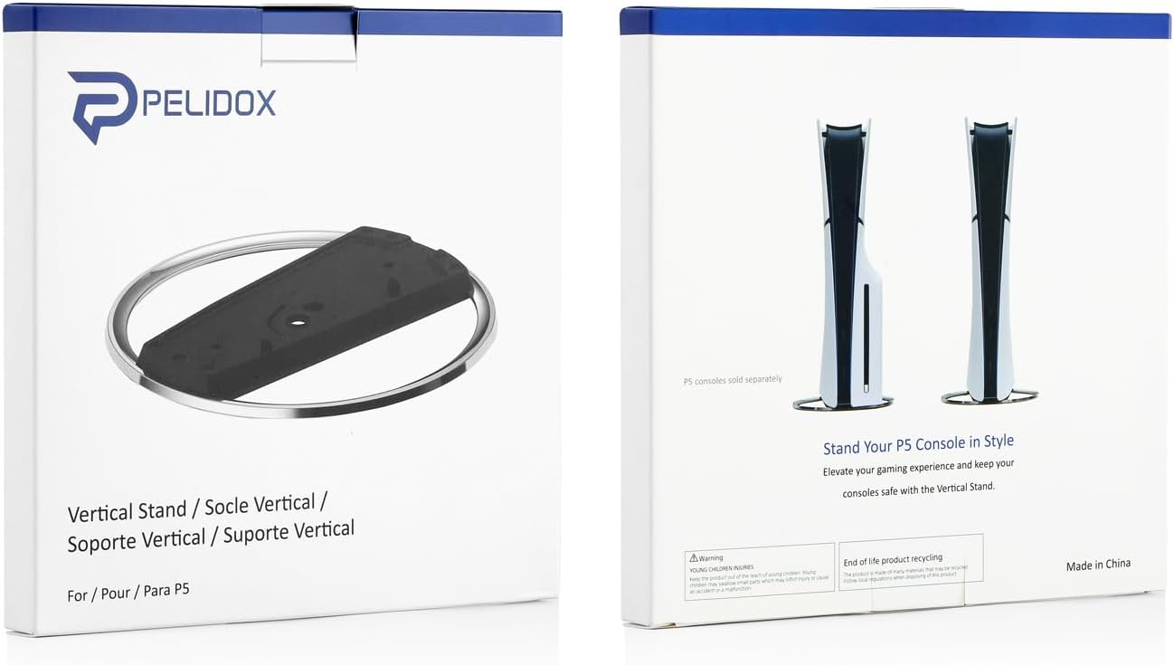 PlayStation 5 console on a vertical stand showing sleek, space-saving setup