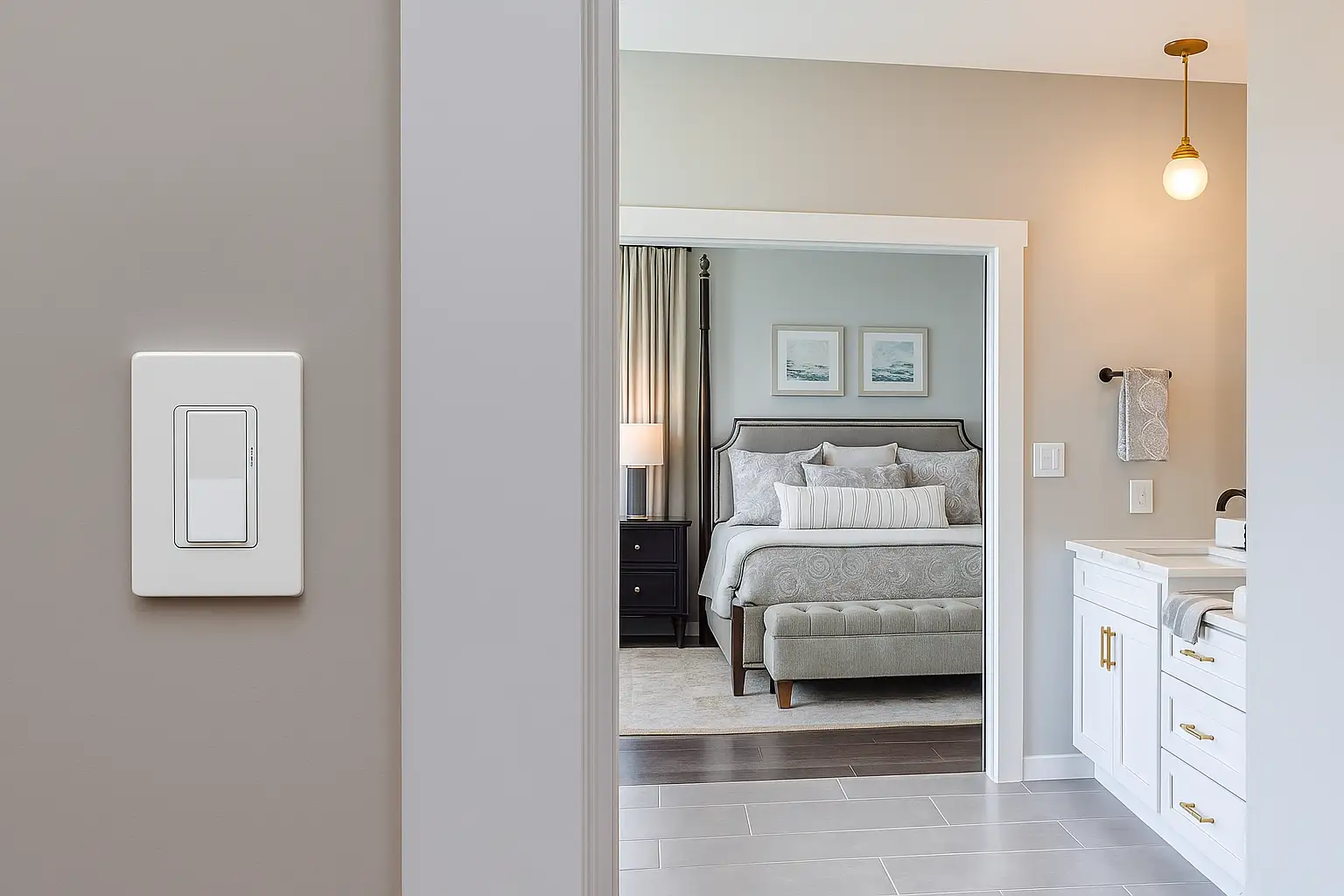 Lutron dimmer switches smart lighting system featuring Caseta Wireless dimmer and remote kit for adjustable brightness and voice control with Alexa, Google Assistant, and Apple HomeKit.