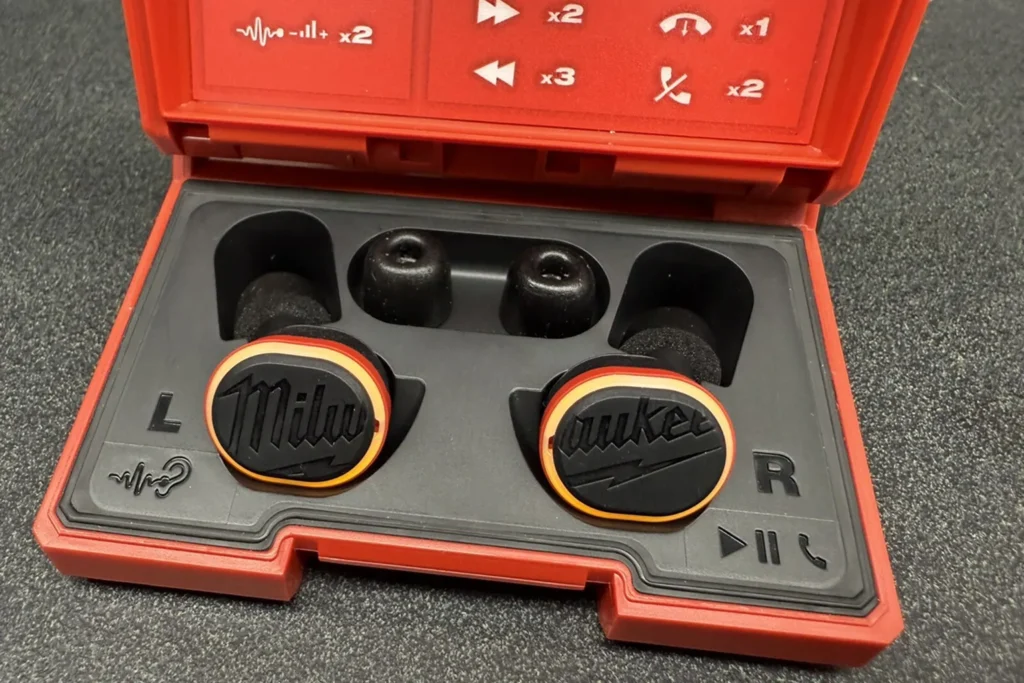 Milwaukee earbuds designed for rugged jobsite use with clear wireless audio