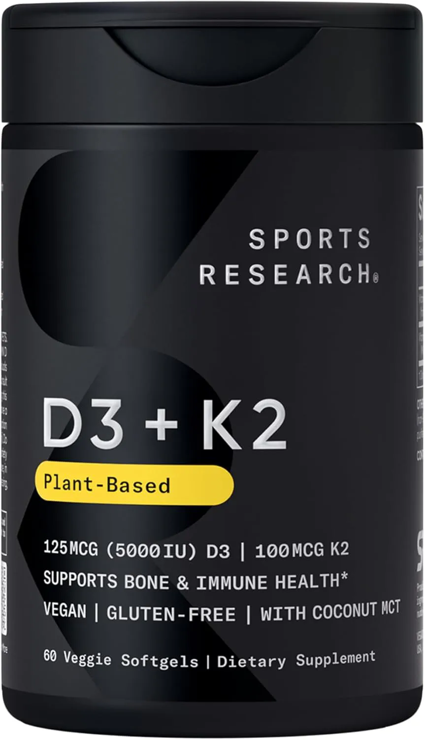 Sports Research Vitamin D3 + K2 vegan softgels for bone and immune support