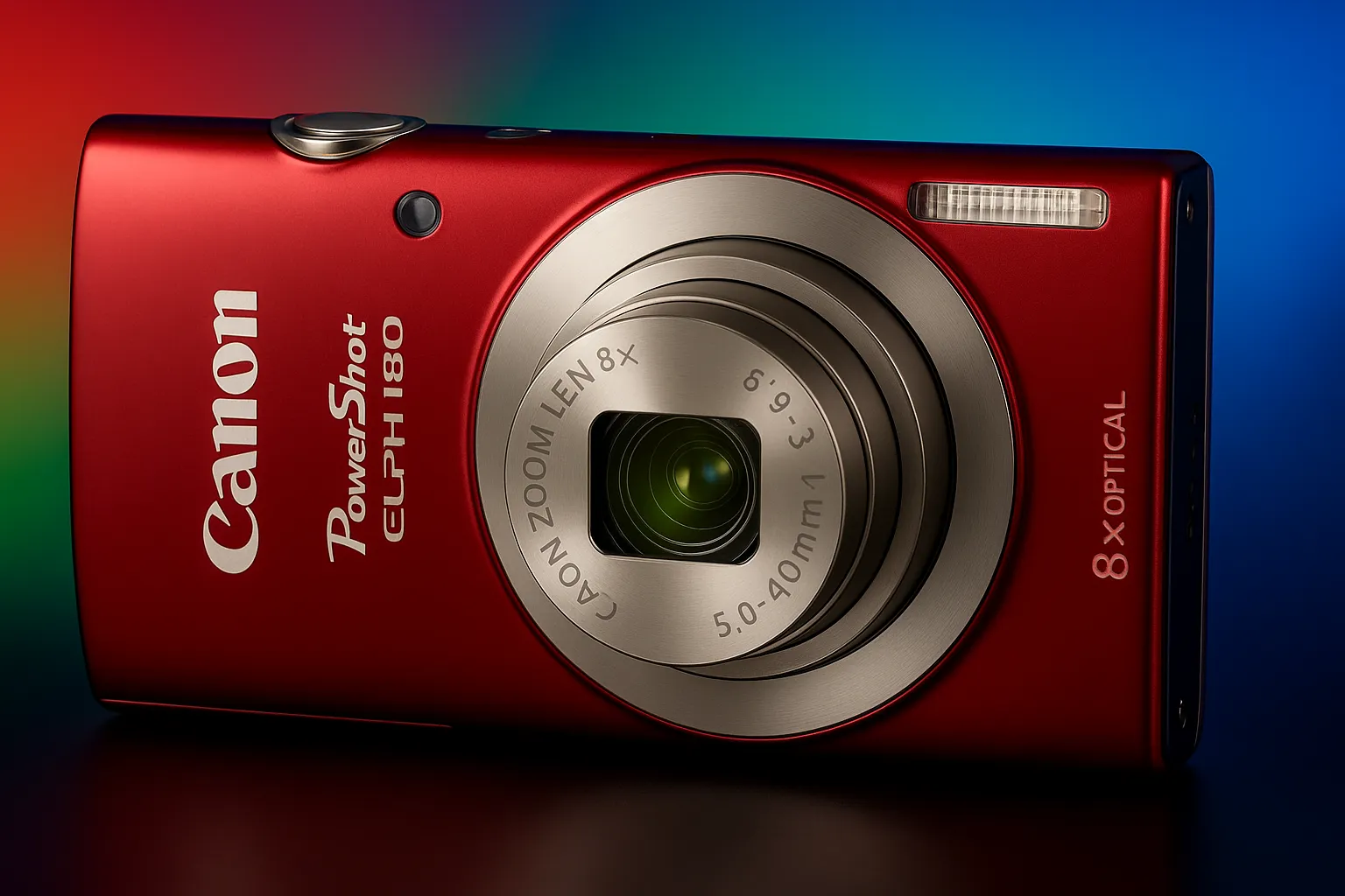 Canon PowerShot ELPH 180 compact digital camera with silver lens and red body