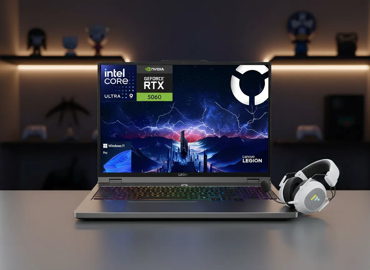 Legion laptop on a modern desk setup showcasing gaming and performance design