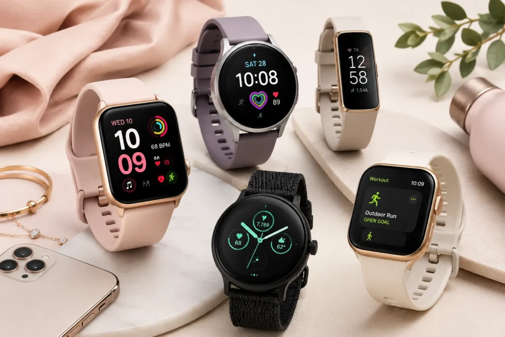 Smartwatches for ladies with stylish designs, fitness tracking, and health monitoring features