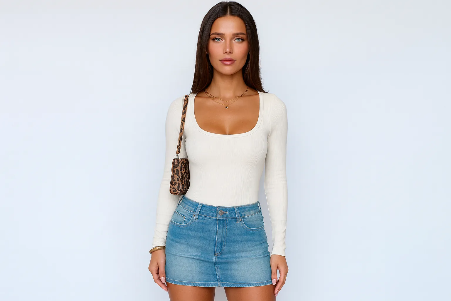 Fictional woman wearing a white lace bodysuit styled for a modern fashion blog