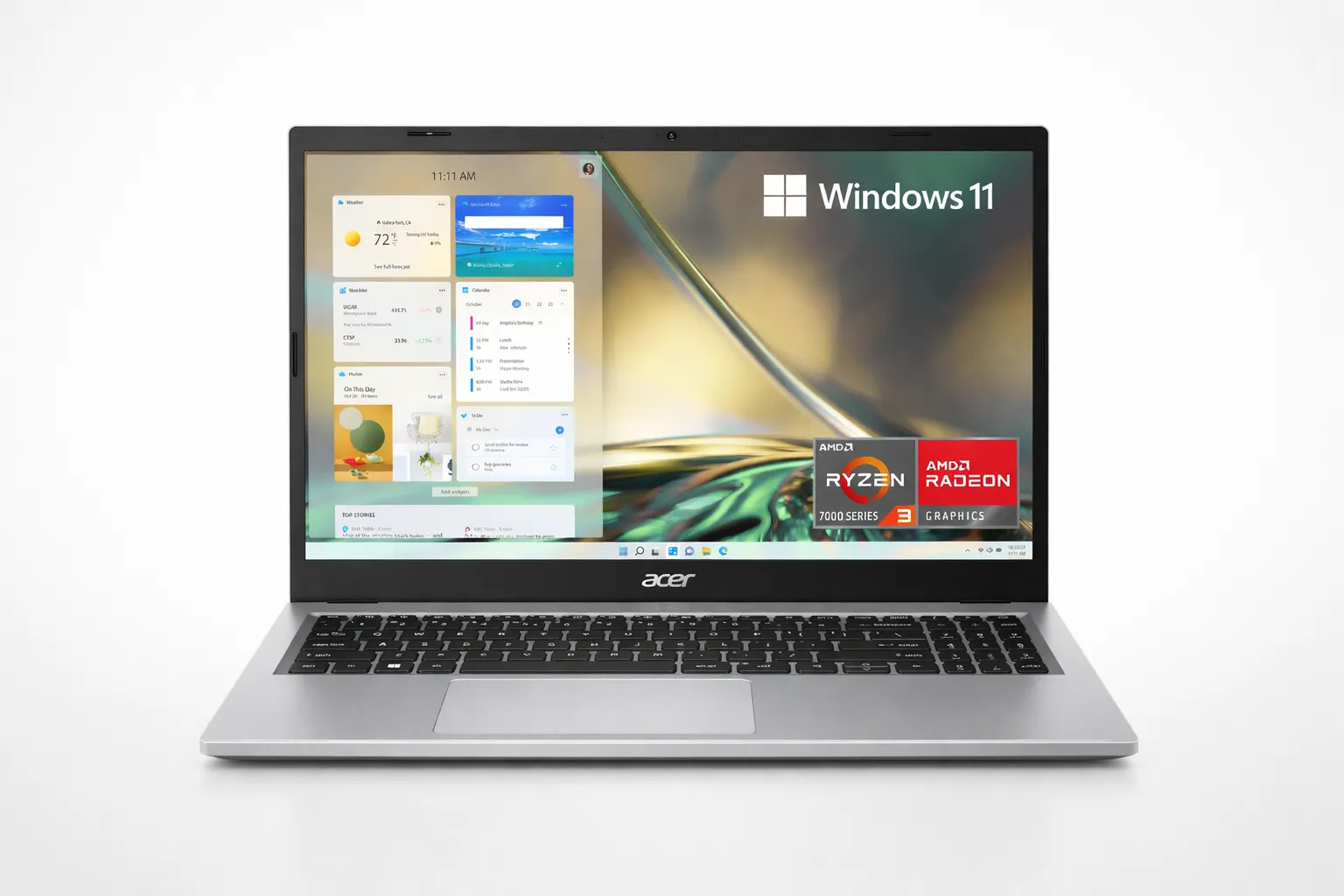 acer aspire 3 laptop review showing the Acer Aspire 3 with Windows 11 on a clean neutral background
