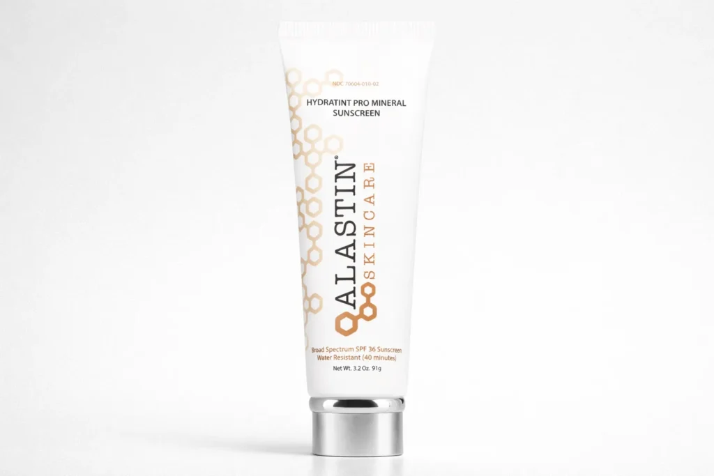Alastin skincare Hydratint Pro Mineral Sunscreen SPF 36 in clean editorial product image