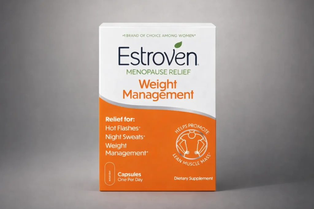 Best menopause supplements for weight loss featuring Estroven Weight Management supplement box