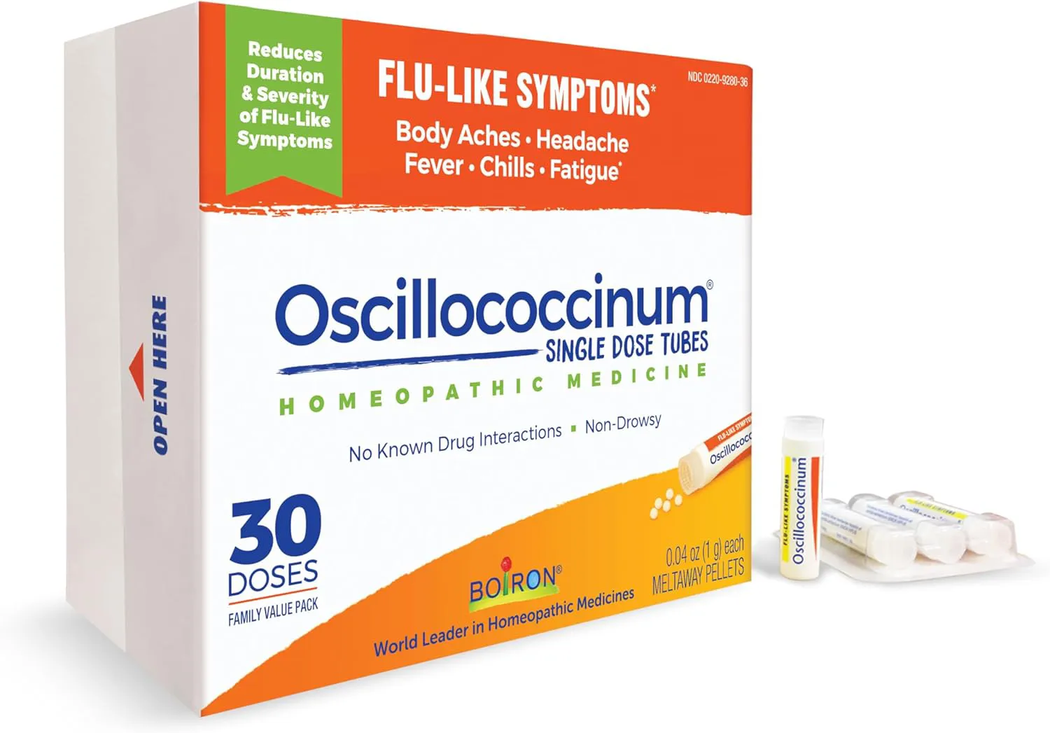 Boiron Oscillococcinum for relief from flu-like symptoms such as body aches and chills