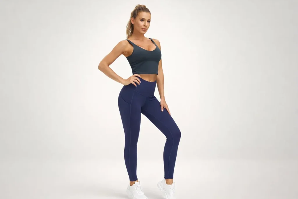 Butt lifting leggings with high-waist design and sculpting fit on model
