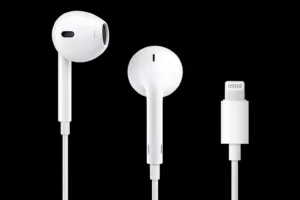 Good wired earbuds with lightning connector on black background