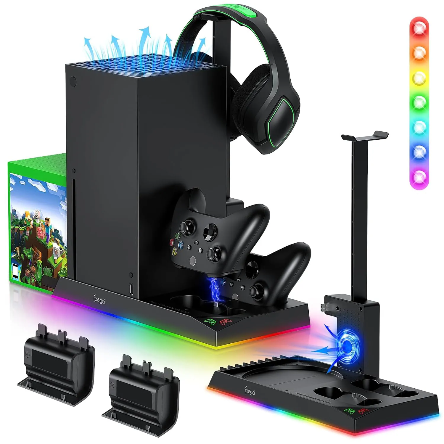 RGB charging stand with cooling fan for Xbox Series X console and controllers