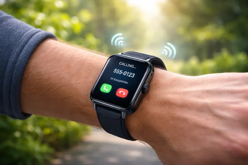 smart watch with cellular making a call outdoors without phone