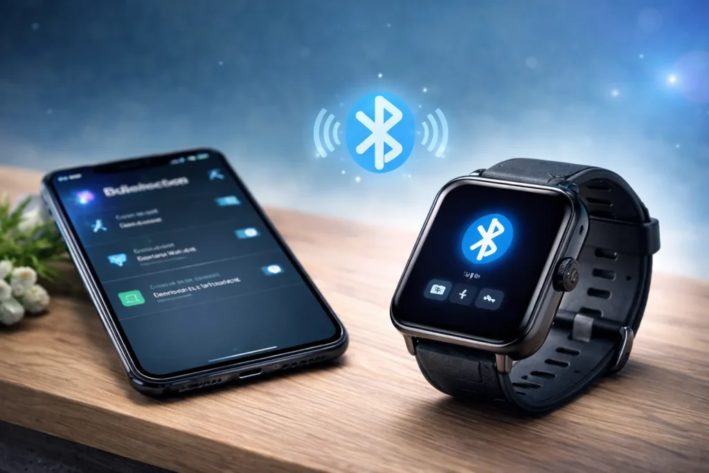 galaxy smartwatch connected to smartphone showing bluetooth and LTE options