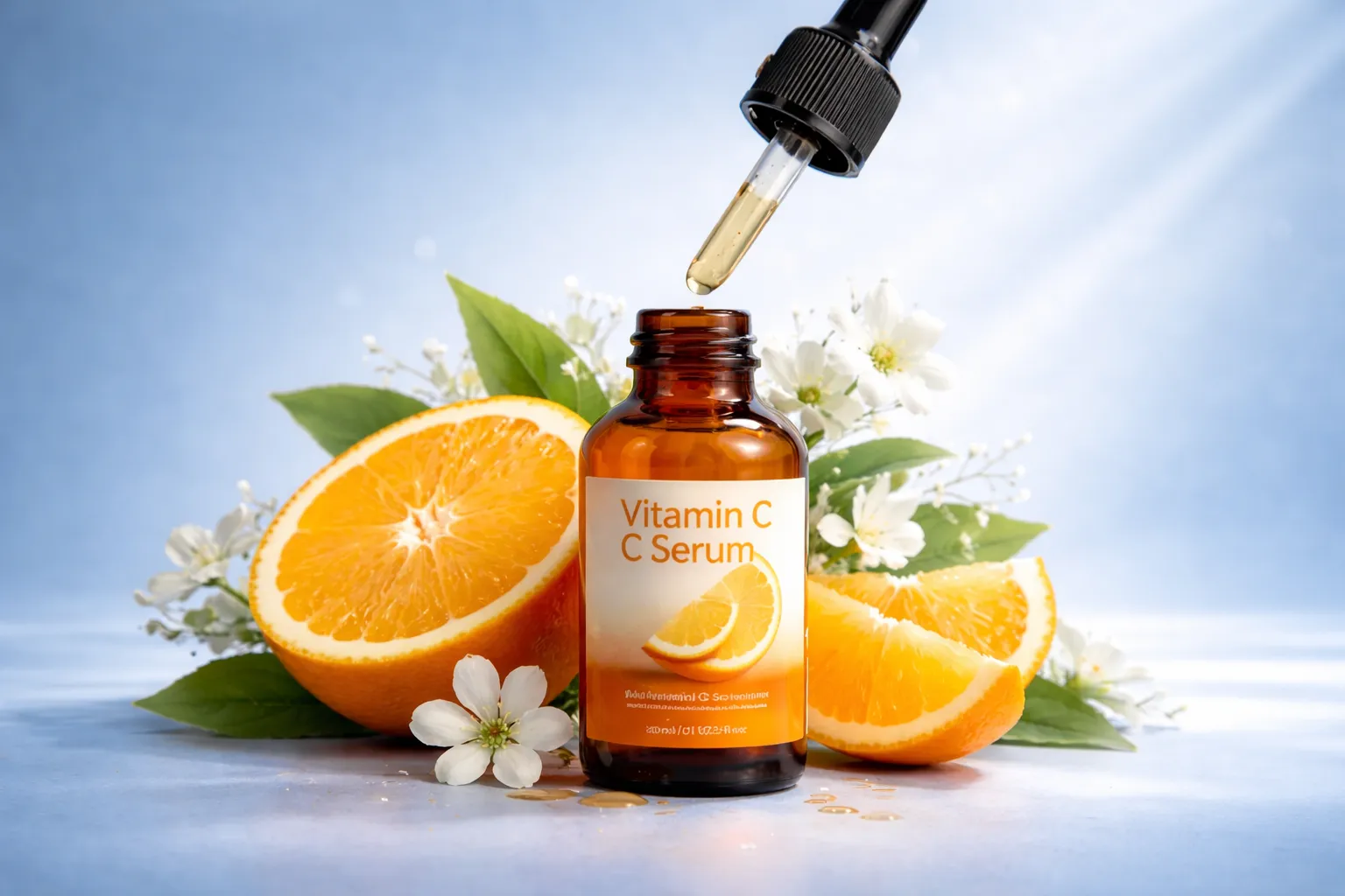 how to use vitamin c serum with dropper applying serum to skin for glowing complexion
