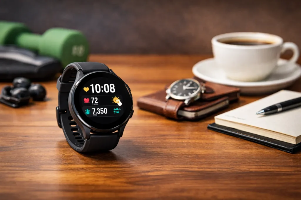 is a smartwatch worth it, smartwatch on desk showing fitness and notification features