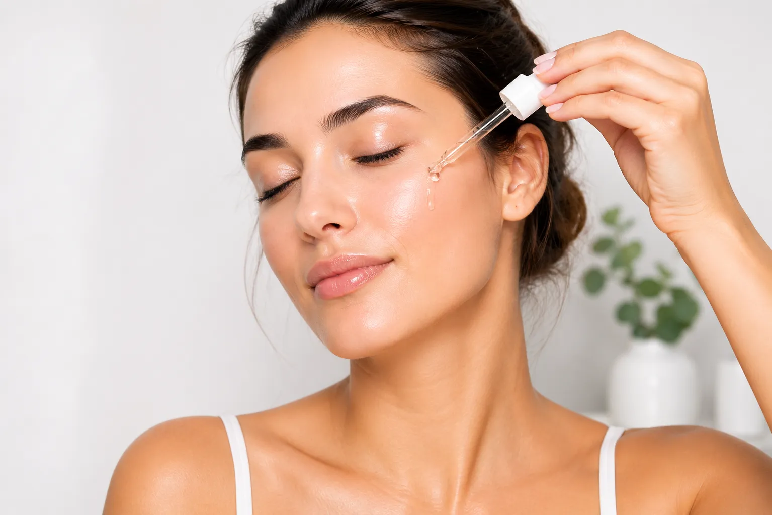 how to use hyaluronic acid serum applying facial serum with dropper on skin