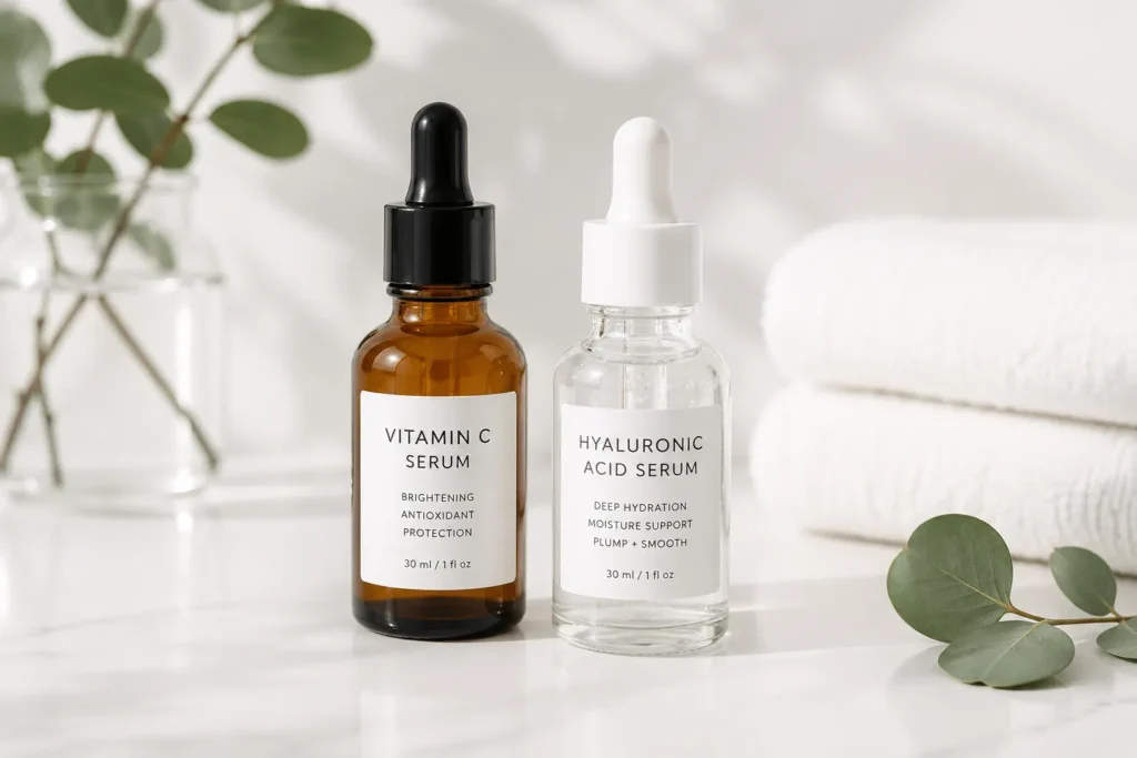 hyaluronic acid serum how to use applying serum to damp skin with dropper