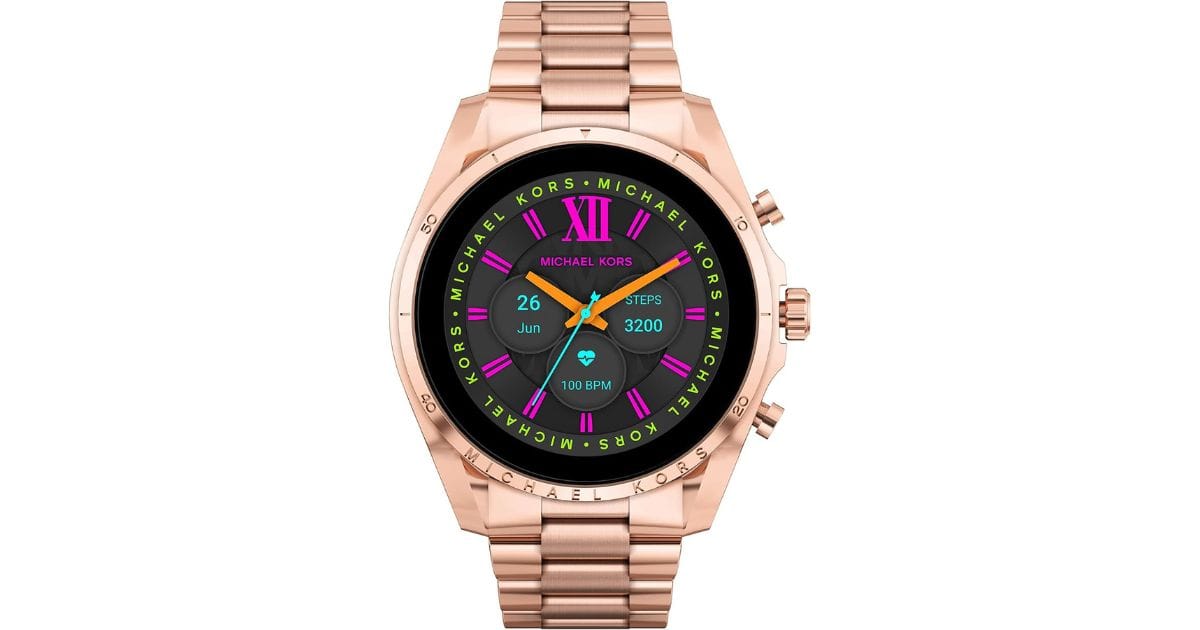 Michael Kors Bradshaw smartwatch showing its round touchscreen display