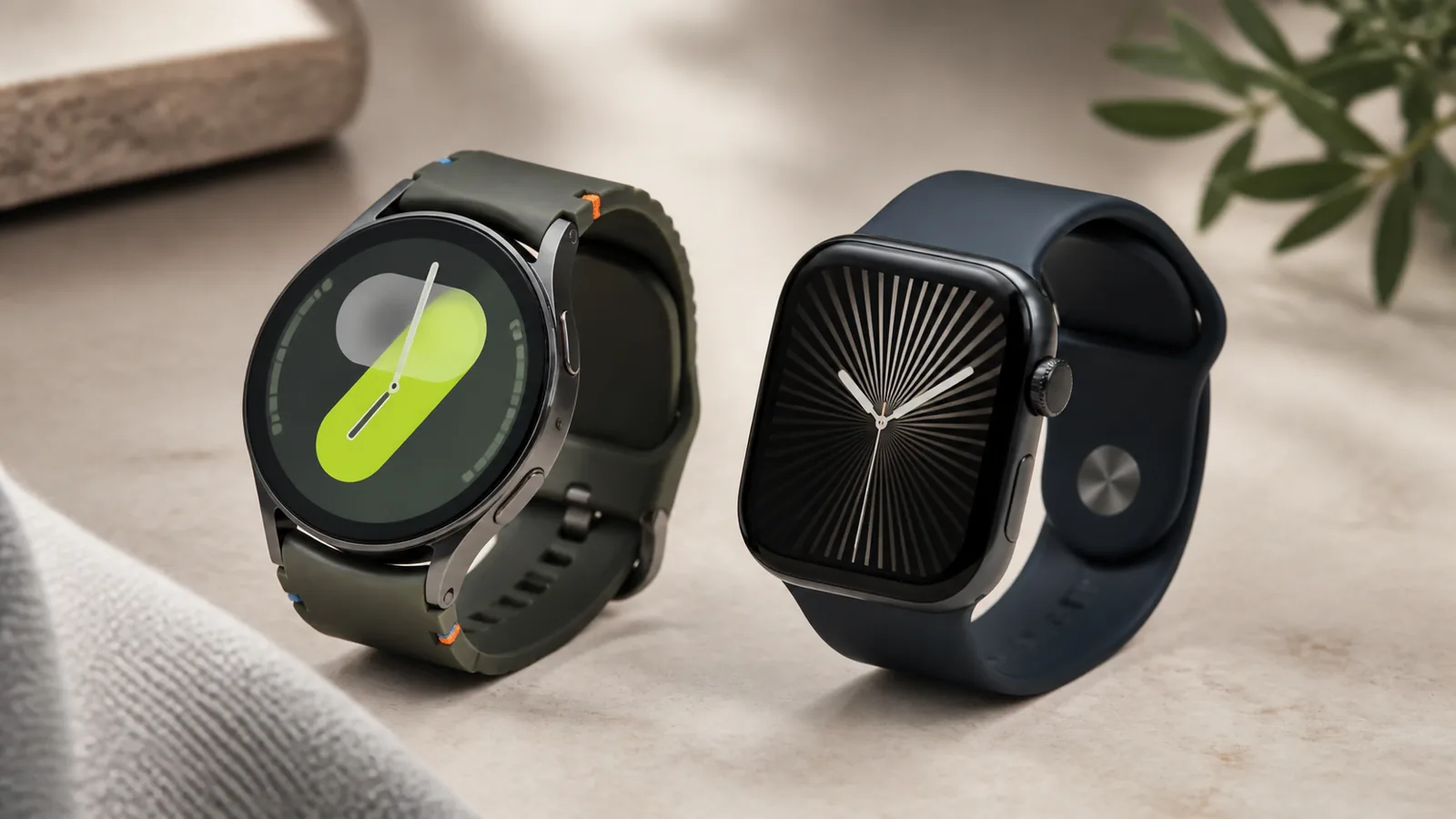Galaxy Watch 7 and Apple Watch Series 10 shown together for a design comparison